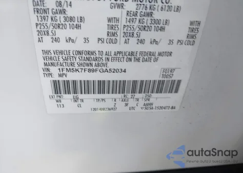 2015 Ford Explorer Limited from USA, damaged, VIN 1FM5K7F89FGA52034